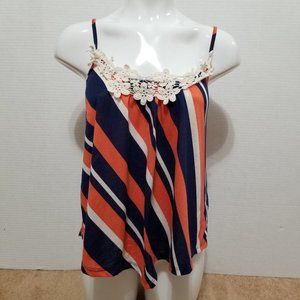 Self Esteem top Small striped floral lace crochet detailing sleeveless tank